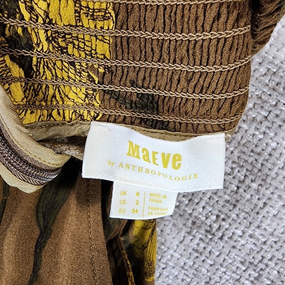 Anthropologie MAEVE Terrace Floral Wide Leg Pants Womens 2 Brown Gold Smocked - Picture 13 of 14
